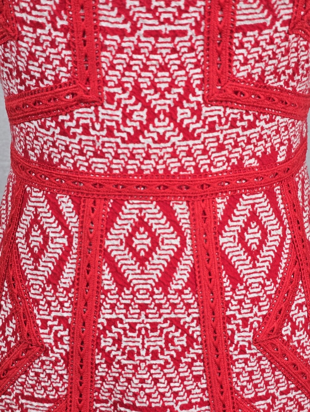 Maeve Emma Geometric Fit-Flare Embroidered Knit Dress Sz.0 Crochet Sleeveless - Picture 14 of 14